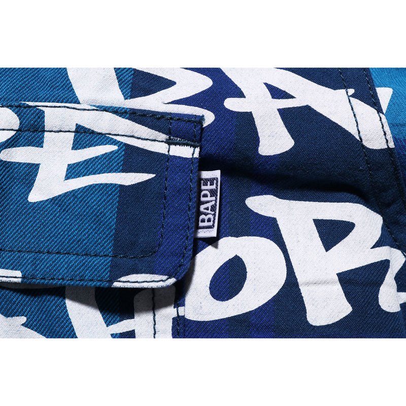 Men Bape Graffiti Check Shirt Shirts Blue USA | NM2160610