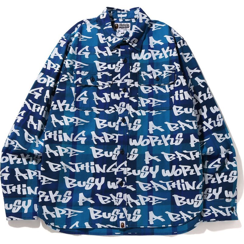 Men Bape Graffiti Check Shirt Shirts Blue USA | NM2160610