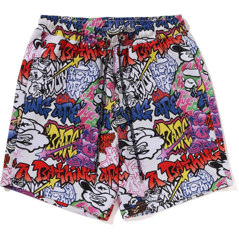 Men Bape Graffiti Pattern Beach Shorts Shorts Multicolor USA | EM7444544