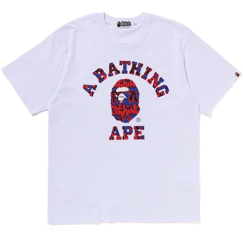 Men Bape Graffiti Pattern College Tee Cut And Sewn White USA | BK7878888