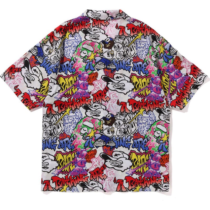 Men Bape Graffiti Pattern Hawaiian Shirt Shirts Multicolor USA | FO1073903