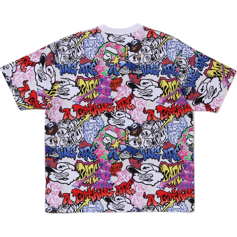 Men Bape Graffiti Pattern Oversized Tee Cut And Sewn Multicolor USA | RR9965895