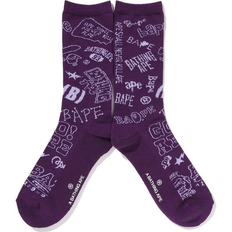 Men Bape Graffiti Pattern Socks Socks Purple USA | WX5658068