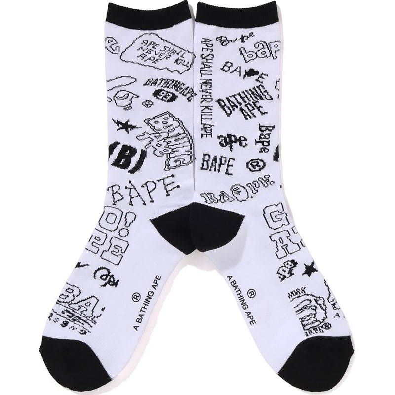 Men Bape Graffiti Pattern Socks Socks White USA | MP0098008