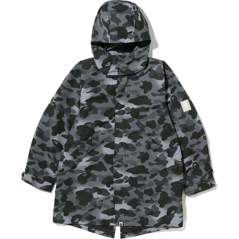 Men Bape Grid Camo Relaxed Fit Fish Tail Coat Jackets Black USA | HQ9155415