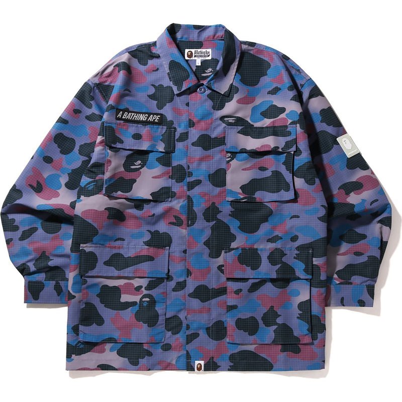 Men Bape Grid Camo Relaxed Fit Military Shirt Shirts Purple USA | WR2762172