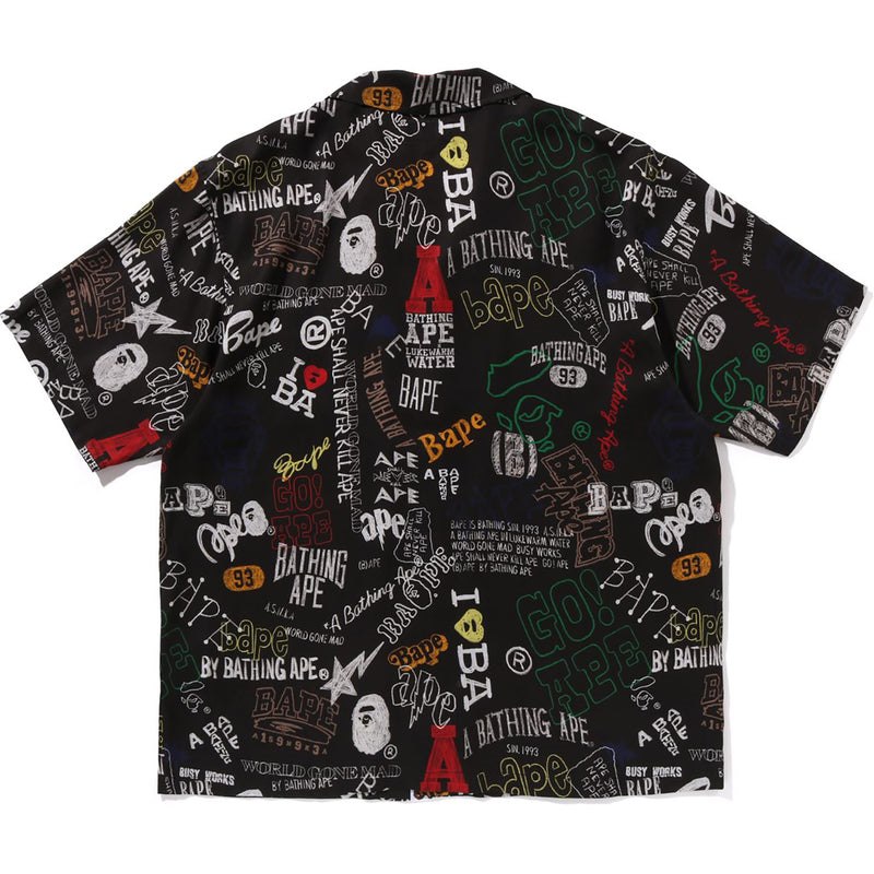 Men Bape Hand Draw Open Collar S/S Shirt Shirts Black USA | QL9449049