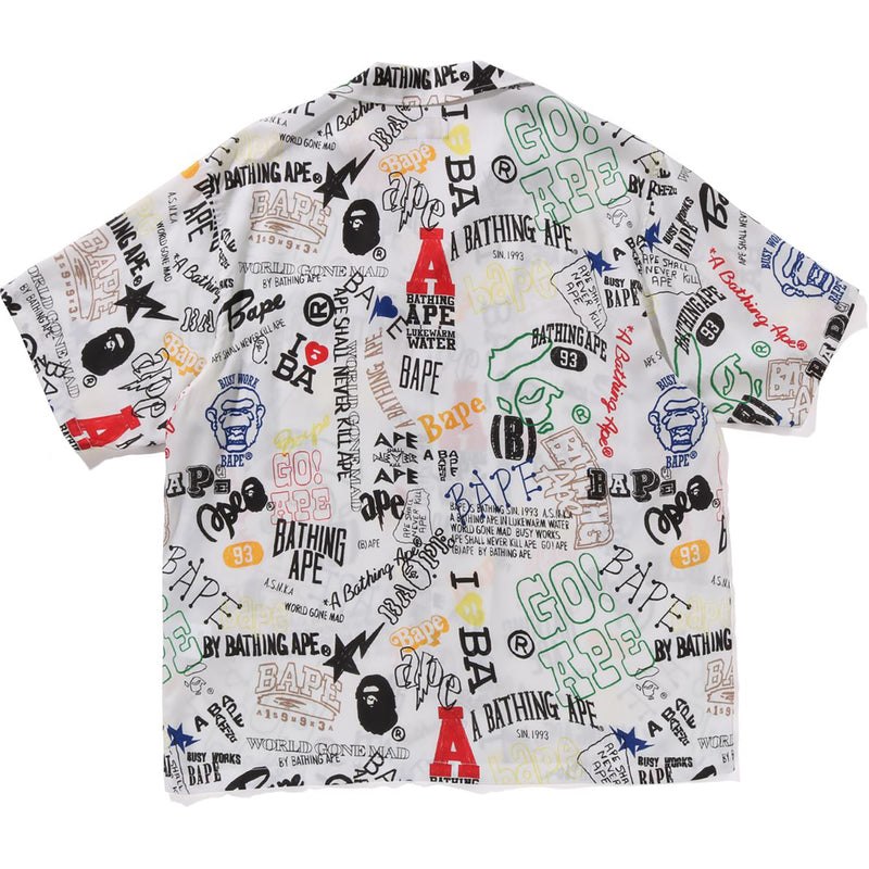 Men Bape Hand Draw Open Collar S/S Shirt Shirts White USA | ZJ6873683