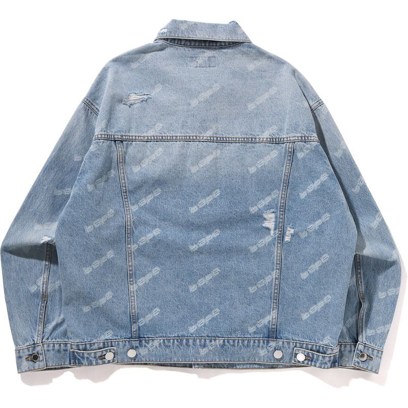 Men Bape Hexagram Laser Destroy Denim Jacket Jackets Light Indigo USA | DS8039209