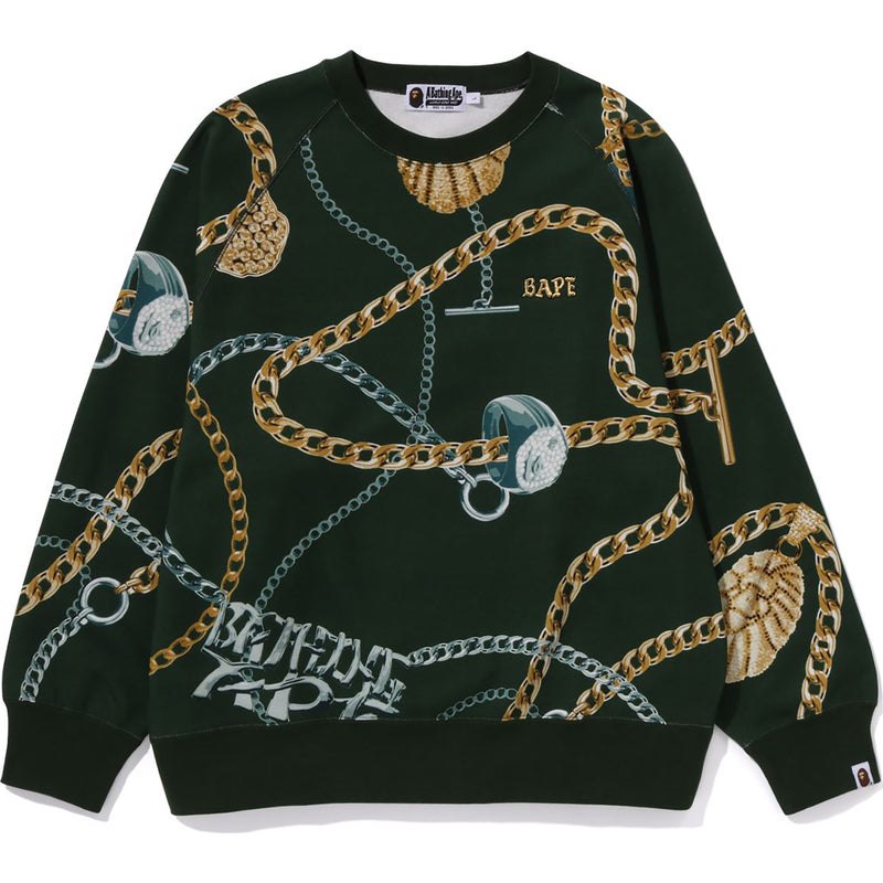 Men Bape Jewels Crewneck Relaxed Fit Sweatshirts Green USA | PX8879189