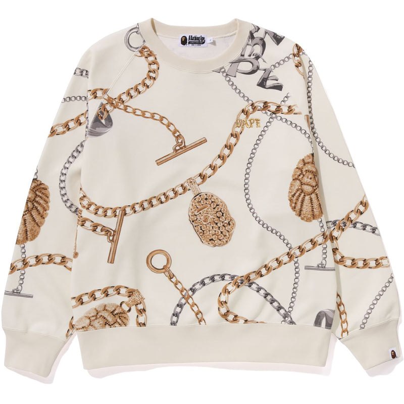 Men Bape Jewels Crewneck Relaxed Fit Sweatshirts White USA | WX0177517