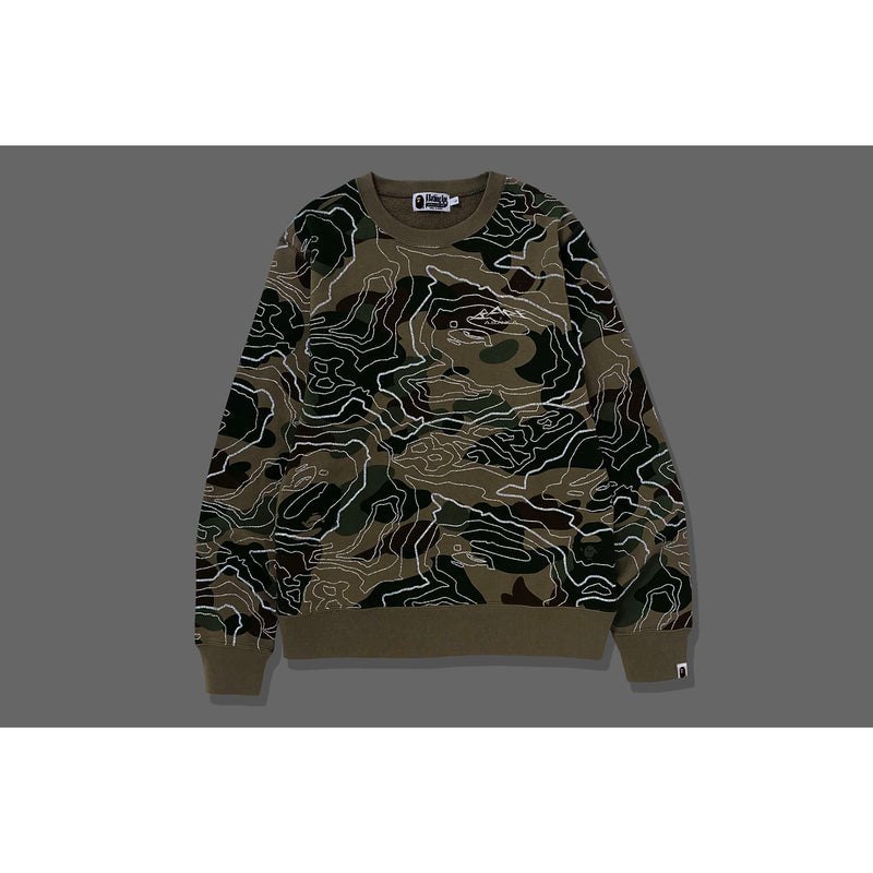 Men Bape Layered Line Camo Crewneck Sweatshirts Beige USA | BH1663063