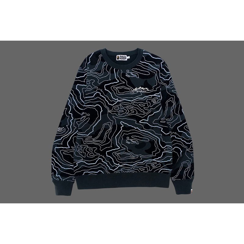 Men Bape Layered Line Camo Crewneck Sweatshirts Black USA | LM3893083