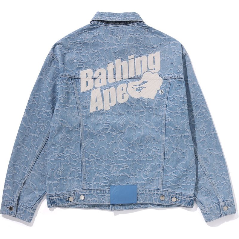 Men Bape Line Camo Denim Jacket Jackets Light Indigo USA | XE5127217