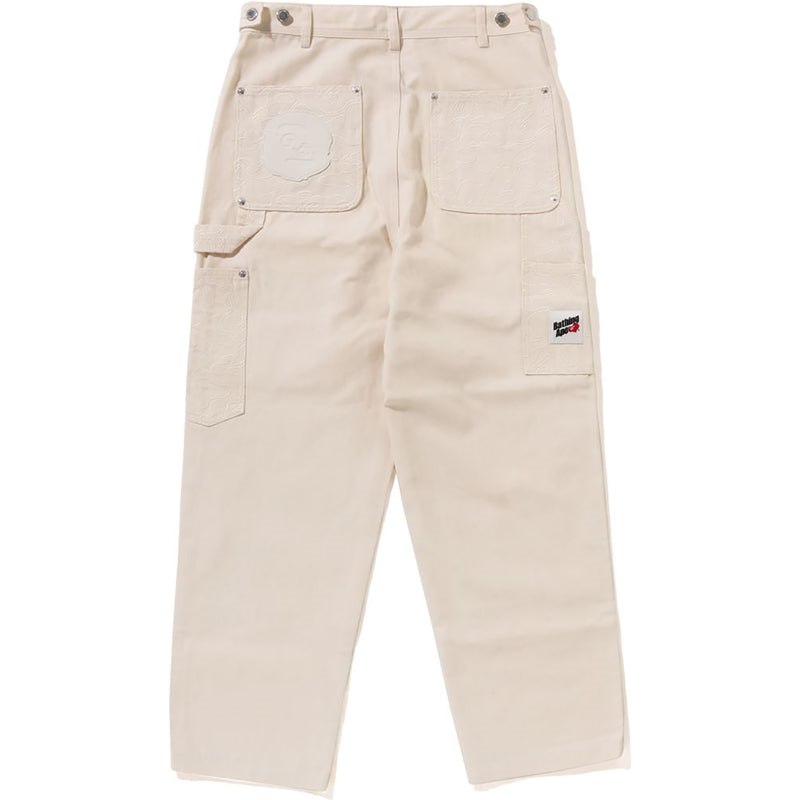 Men Bape Line Camo Patch Denim Double Knee Work Pants Pants White USA | TB4804184