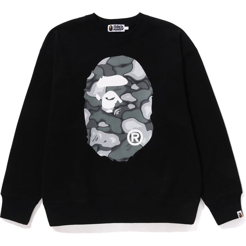 Men Bape Liquid Camo Ape Head Crewneck Sweat Relaxed Fit Sweatshirts Black USA | HU5329239