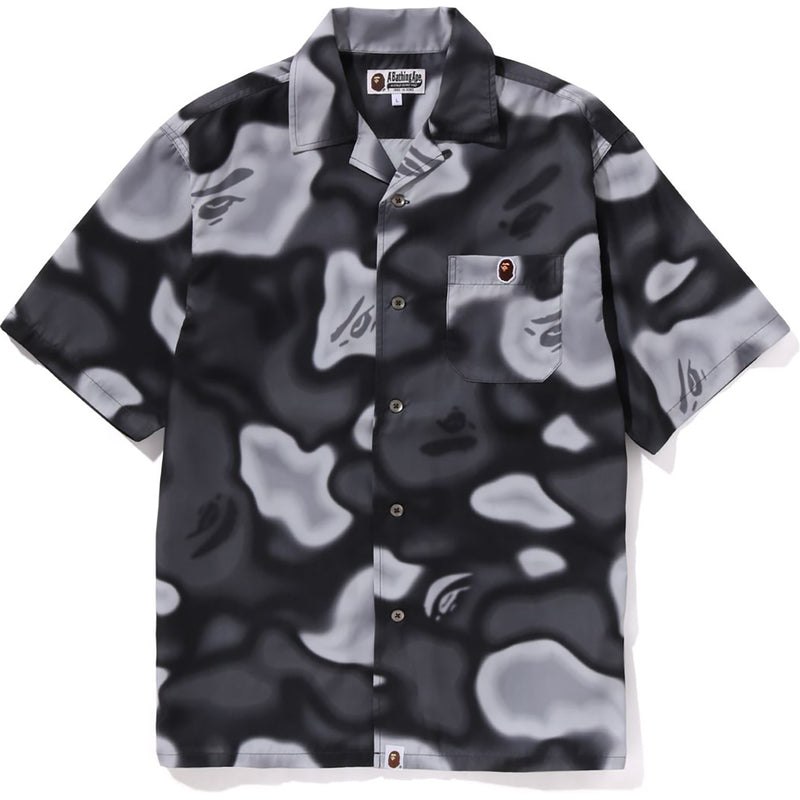 Men Bape Liquid Camo One Point Open Collar Shirt Shirts Black USA | FM1849789