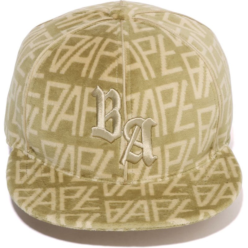 Men Bape Logo Monogram Velour Cap Caps Beige USA | GQ8361831