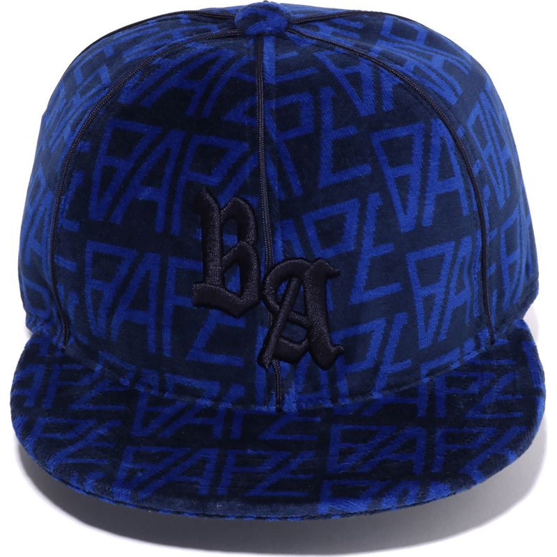 Men Bape Logo Monogram Velour Cap Caps Navy USA | PI2270020