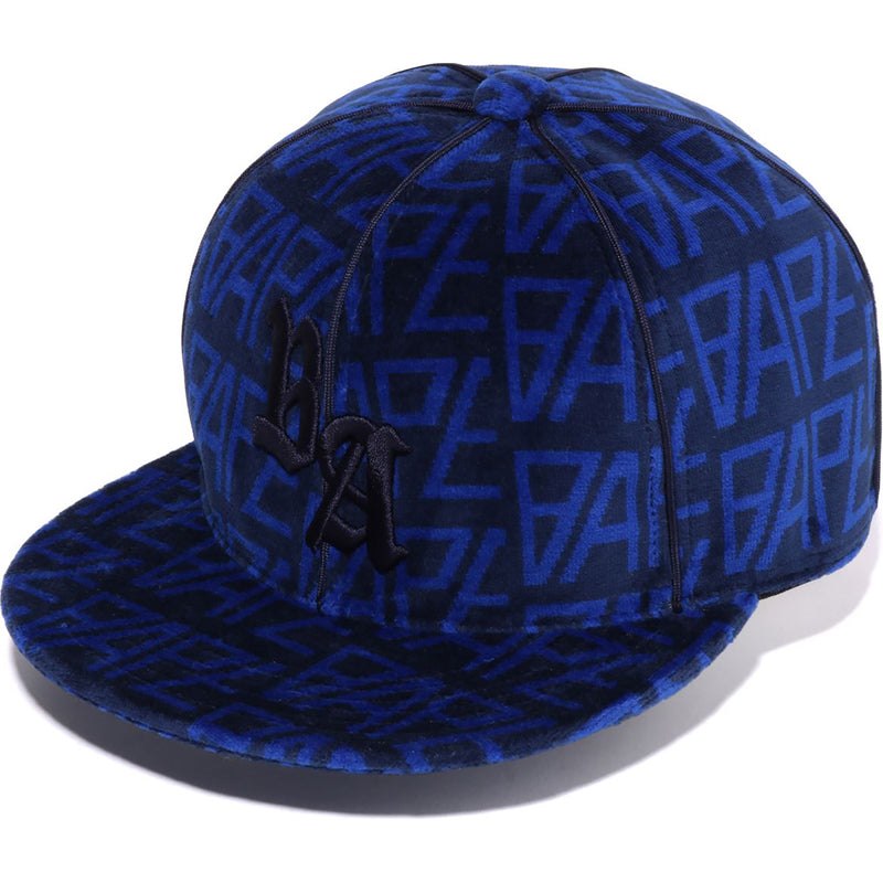 Men Bape Logo Monogram Velour Cap Caps Navy USA | PI2270020