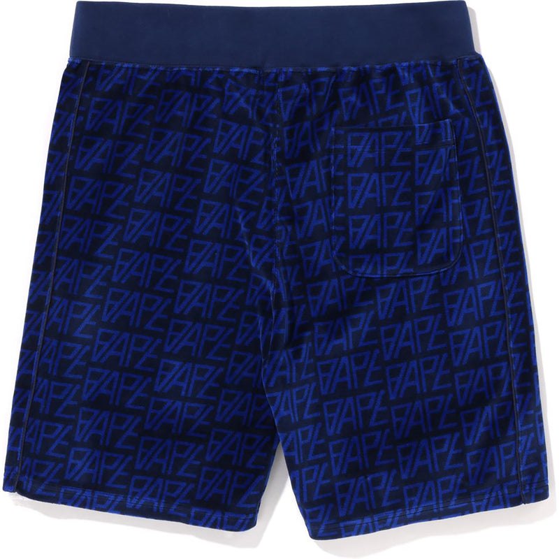 Men Bape Logo Monogram Velour Shorts Shorts Navy USA | OK1412042