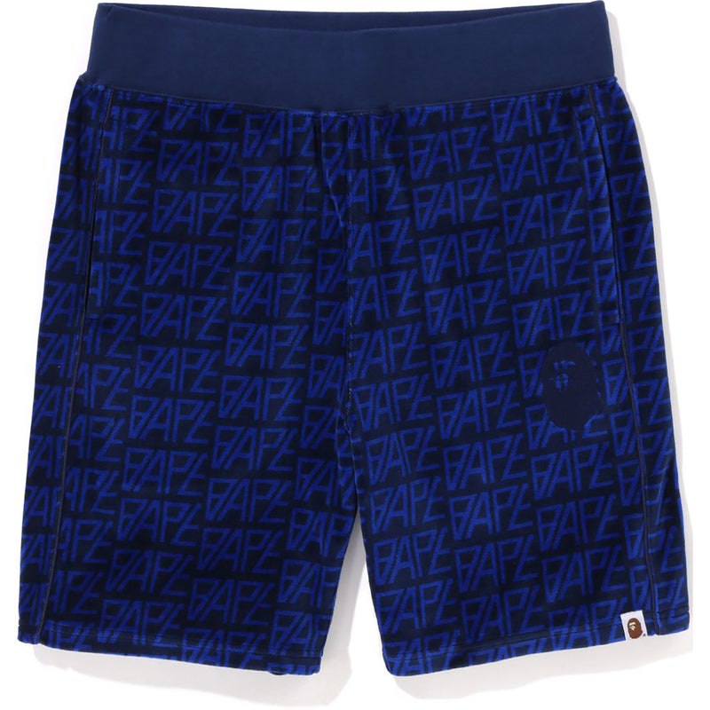 Men Bape Logo Monogram Velour Shorts Shorts Navy USA | OK1412042