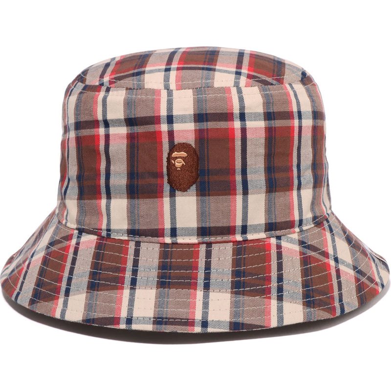 Men Bape Mini Check Bucket Hat Caps Red USA | KW0542552