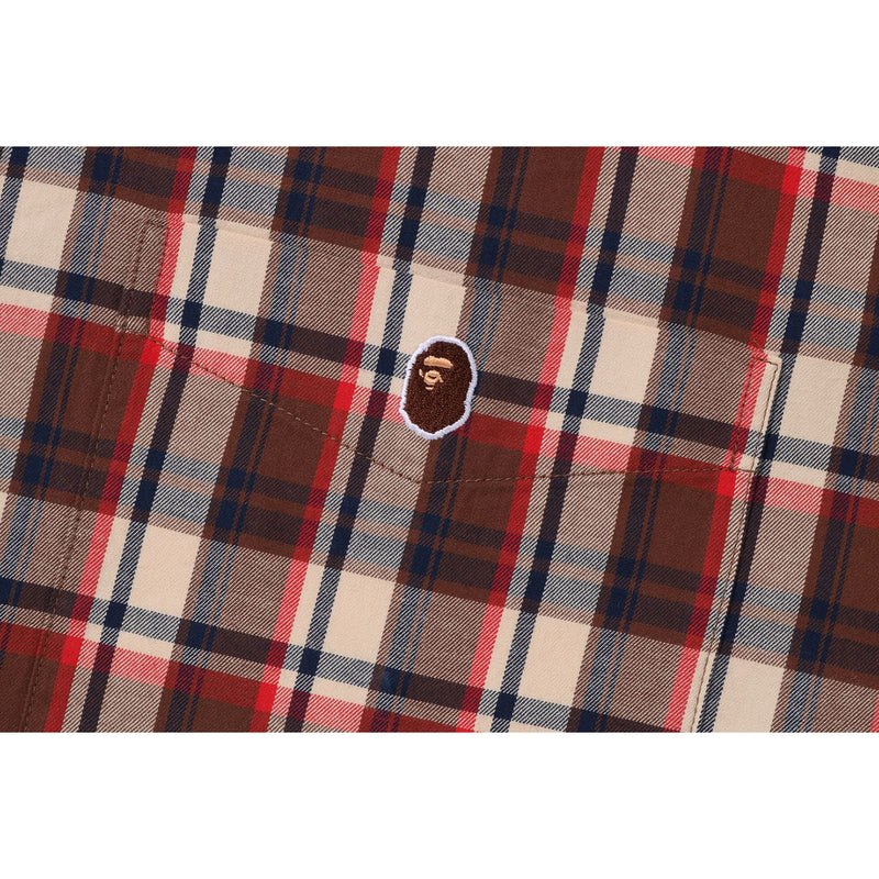 Men Bape Mini Check Loose Fit Shirt Shirts Red USA | PS3312032