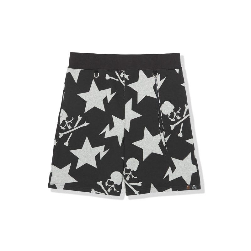 Men Bape Mm Sta Pattern Sweat Shorts Shorts Black USA | QU0978598