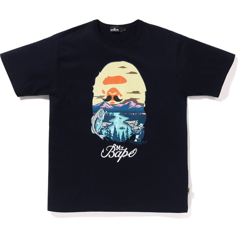 Men Bape Mr. Bathing Ape Head Wide Tee Cut And Sewn Navy USA | DW3499249