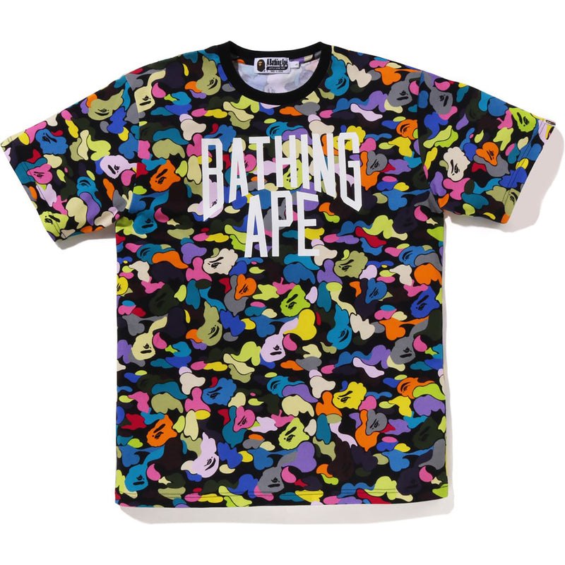 Men Bape Multi Camo Nyc Logo Tee Cut And Sewn Black USA | SW7469249