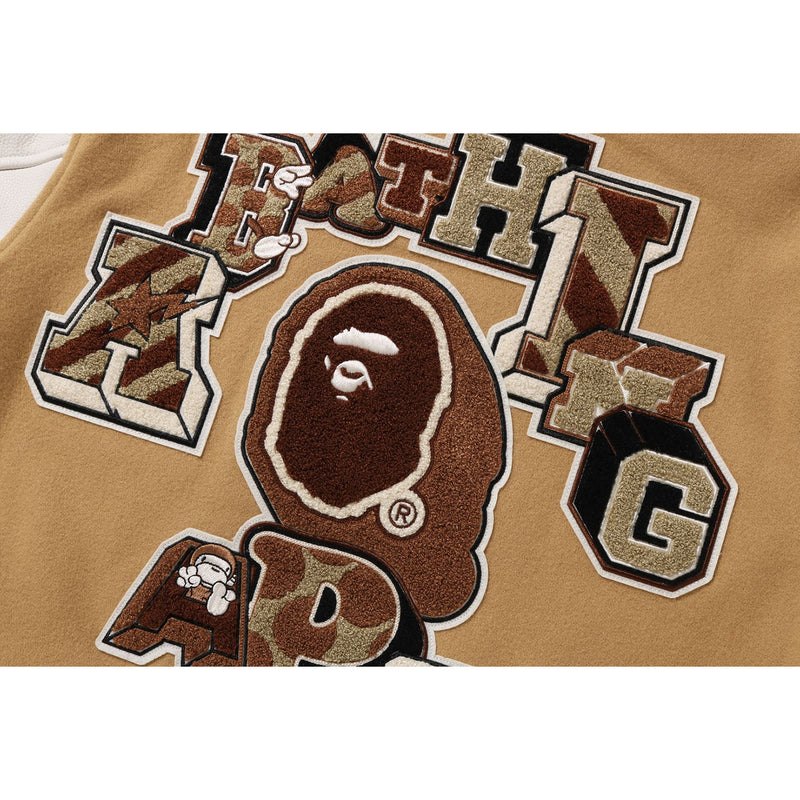 Men Bape Multi Motif Varsity Jacket Jackets Beige USA | ZV9221421