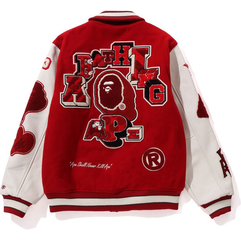 Men Bape Multi Motif Varsity Jacket Jackets Red USA | KL2568658