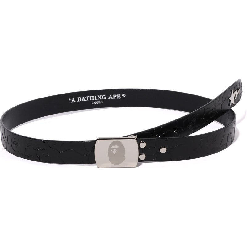 Men Bape Neon Camo Narrow Leather Belt Accessories Black USA | GS3741571