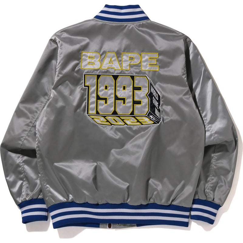 Men Bape Nylon Varsity Jacket Jackets Silver USA | CL4527557