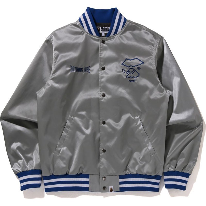 Men Bape Nylon Varsity Jacket Jackets Silver USA | CL4527557