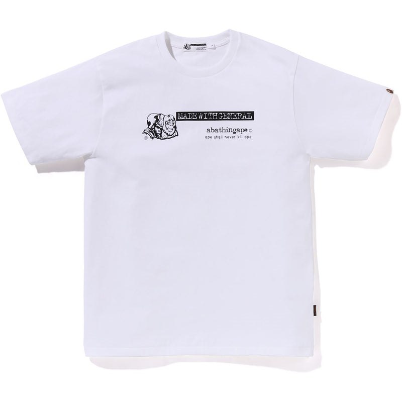 Men Bape Og General Name Tee Cut And Sewn White USA | KD9308938