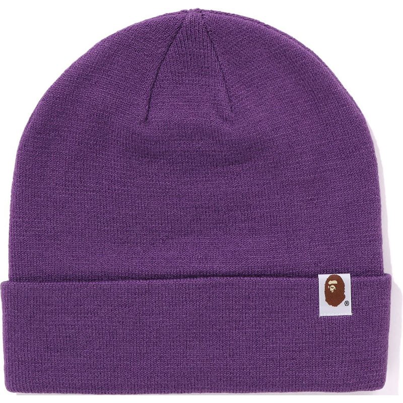 Men Bape Patch Knit Cap Caps Purple USA | ID0770570