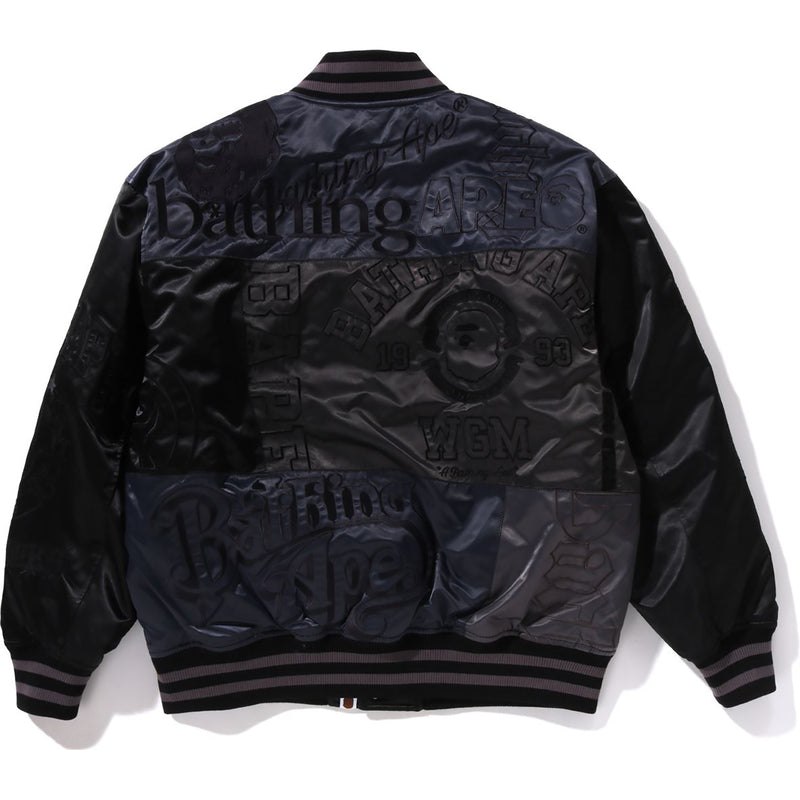 Men Bape Patchwork Varsity Jacket Jackets Black USA | AN6420540