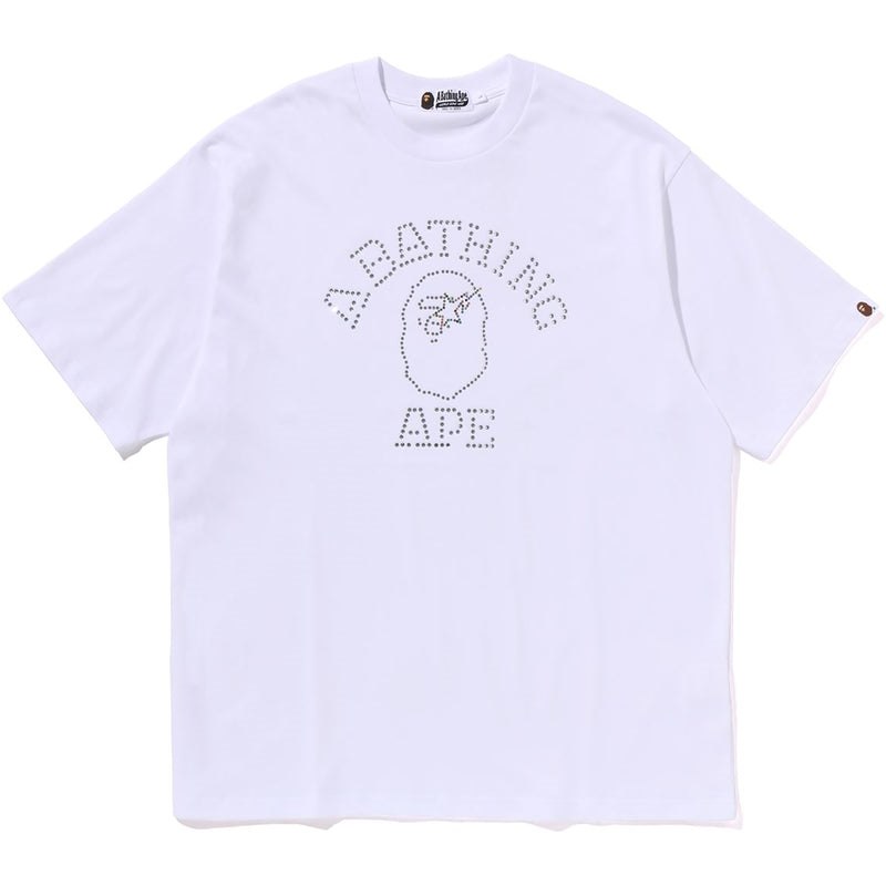 Men Bape Rhinestone College Relaxed Fit Tee Cut And Sewn White USA | XU4637567