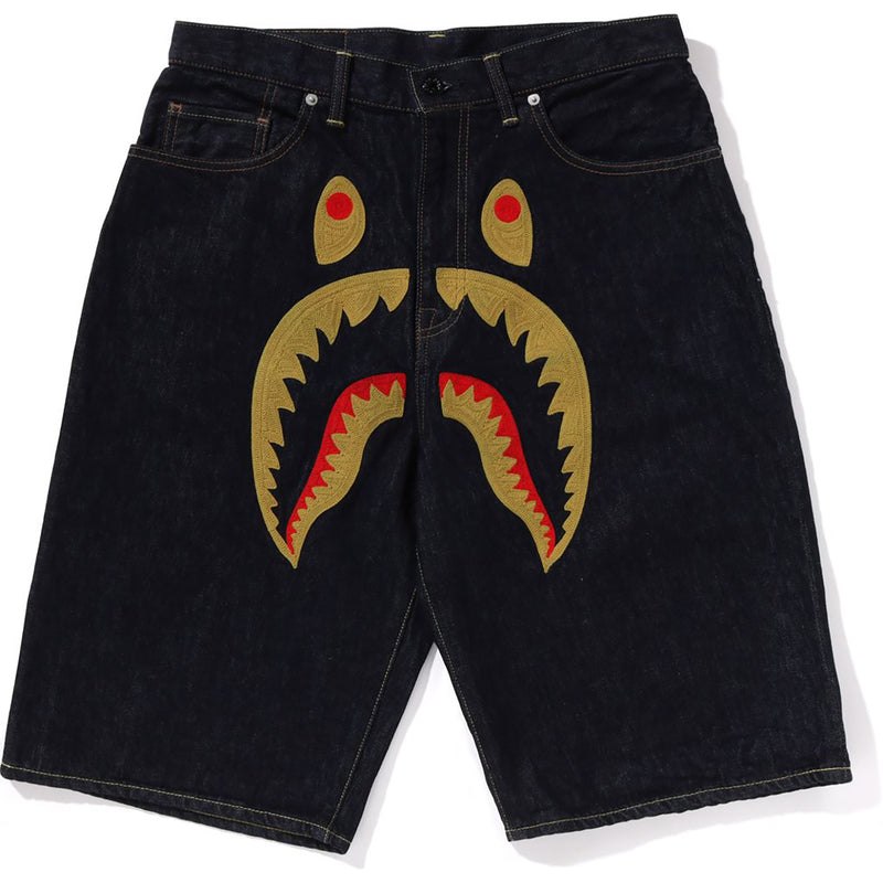 Men Bape Shark Denim Shorts Shorts Indigo USA | HW7960090