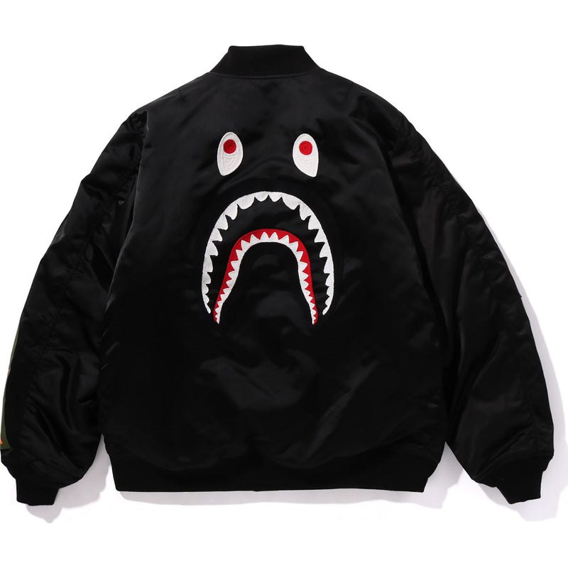 Men Bape Shark Loose Fit Ma-1 Jackets Black USA | MJ8067107