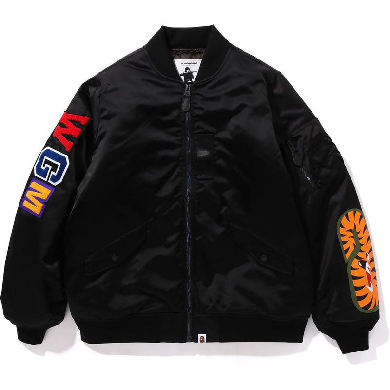 Men Bape Shark Loose Fit Ma-1 Jackets Black USA | MJ8067107