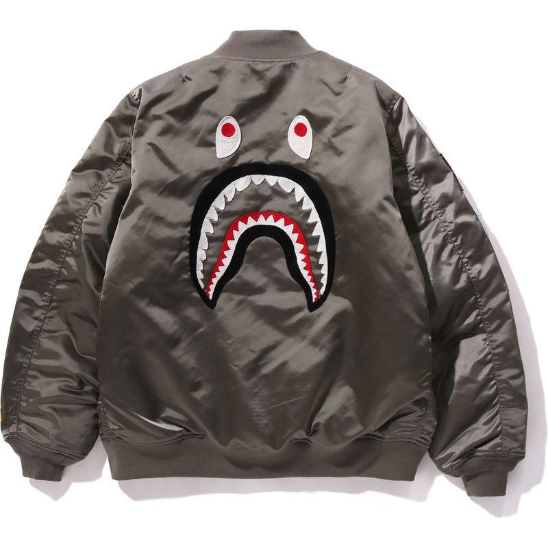 Men Bape Shark Loose Fit Ma-1 Jackets Grey USA | ZF8779579