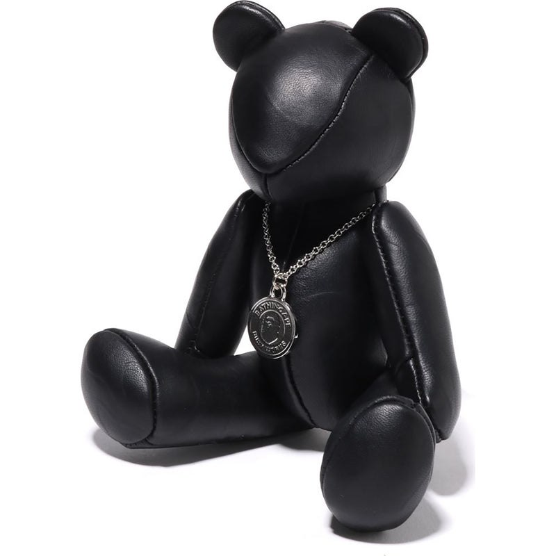 Men Bape Solid Camo Leather Bear Plush Doll 25cm Figure Black USA | AX4640160