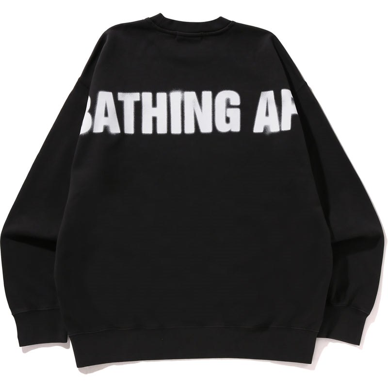 Men Bape Spray Ape Head Garment Dyed Crewneck Sweatshirts Black USA | GG1264624