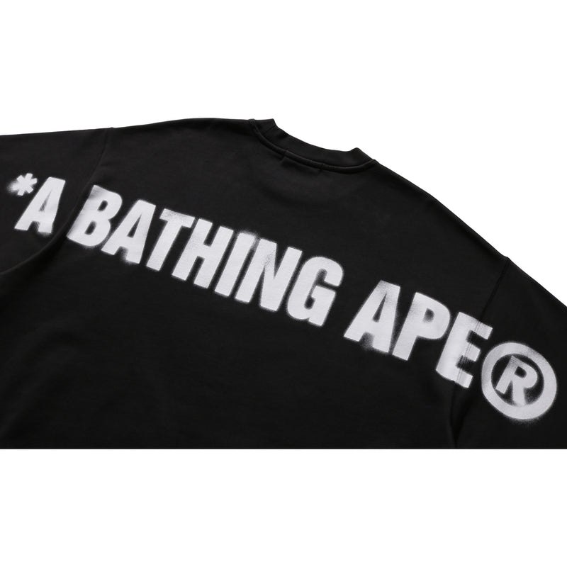 Men Bape Spray Ape Head Garment Dyed Crewneck Sweatshirts Black USA | GG1264624