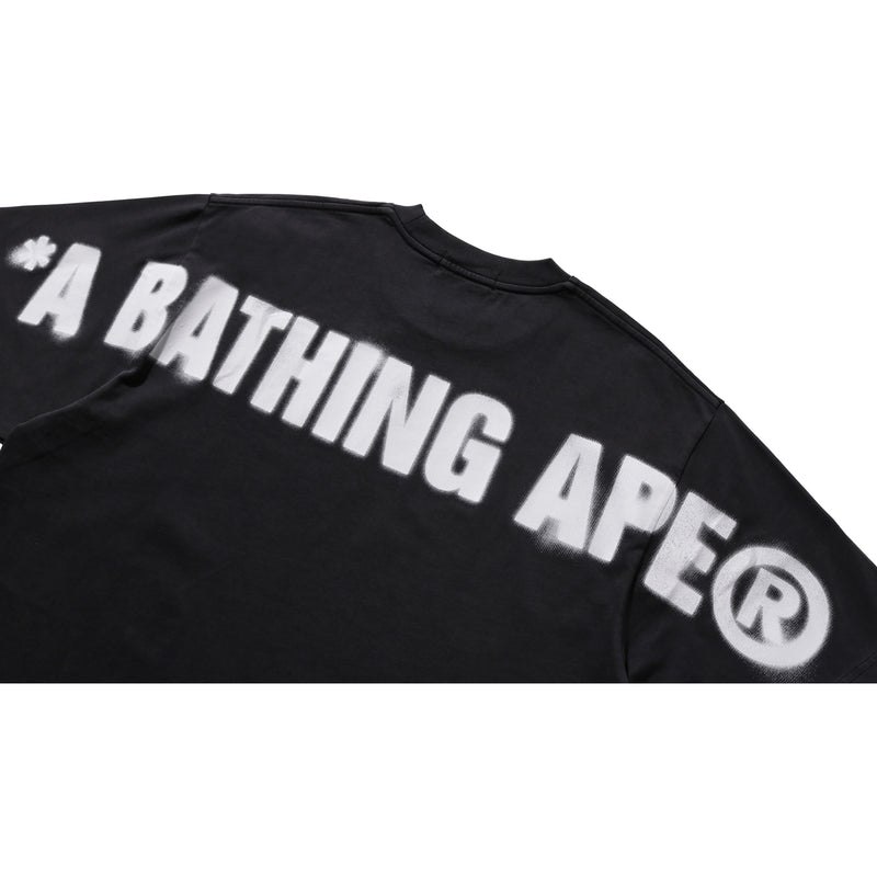 Men Bape Spray Ape Head Garment Dyed Relaxed Fit Tee Cut And Sewn Black USA | AZ9347337