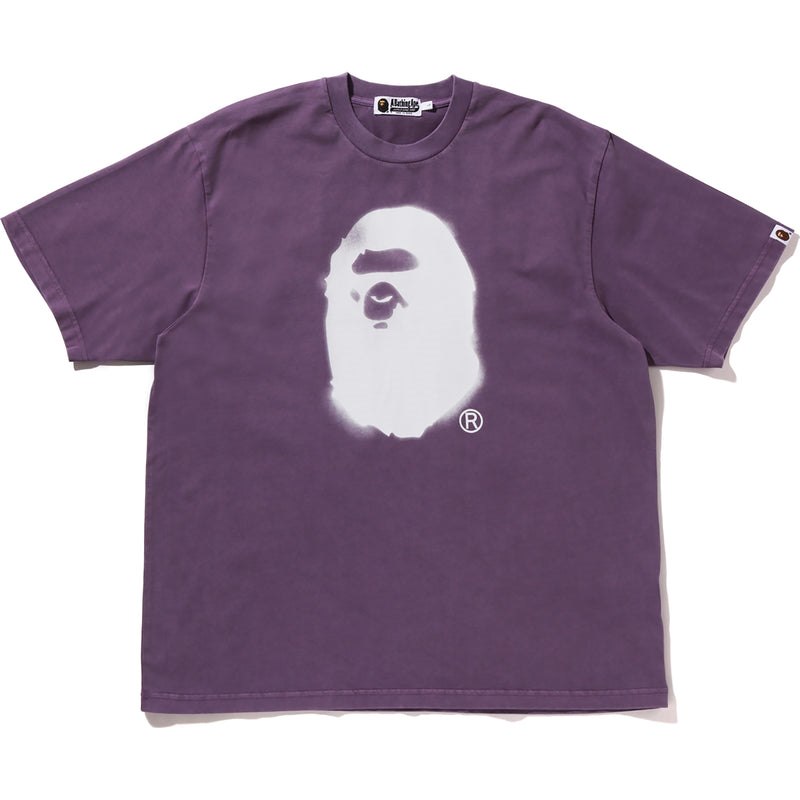 Men Bape Spray Ape Head Garment Dyed Relaxed Fit Tee Cut And Sewn Purple USA | FZ6953893