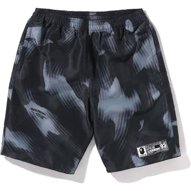 Men Bape Stroke Camo Beach Shorts Shorts Black USA | PB1619669